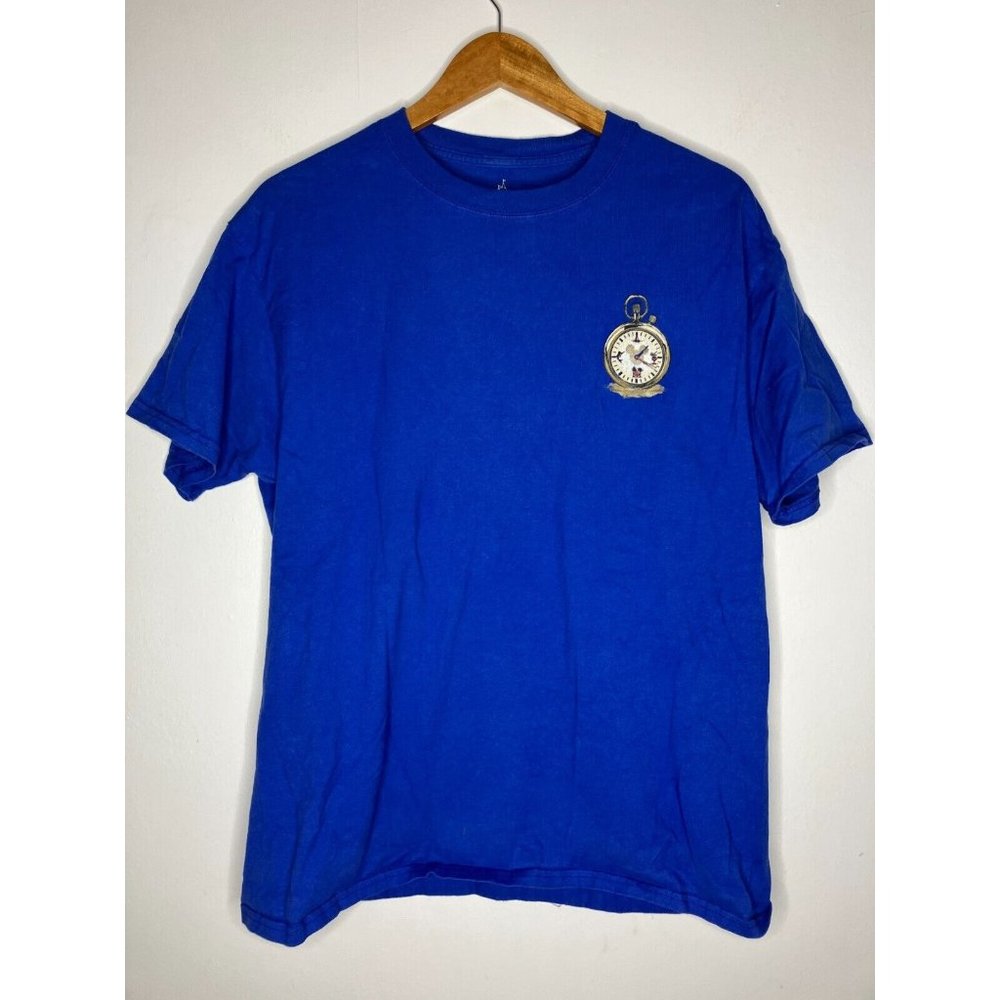 Disney Men's Large Blue Mickey Mouse Living on Island Time Stopwatch T-Shirt